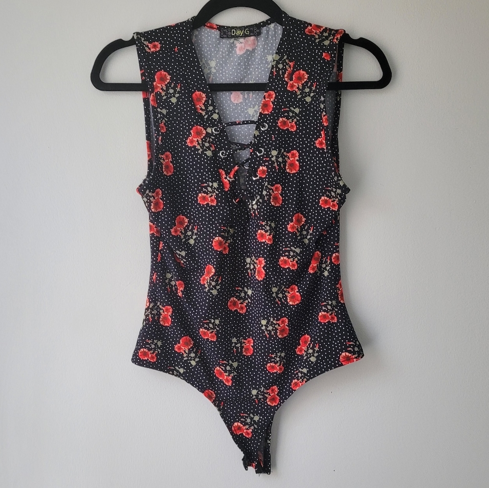 Black and Red Floral Bodysuit